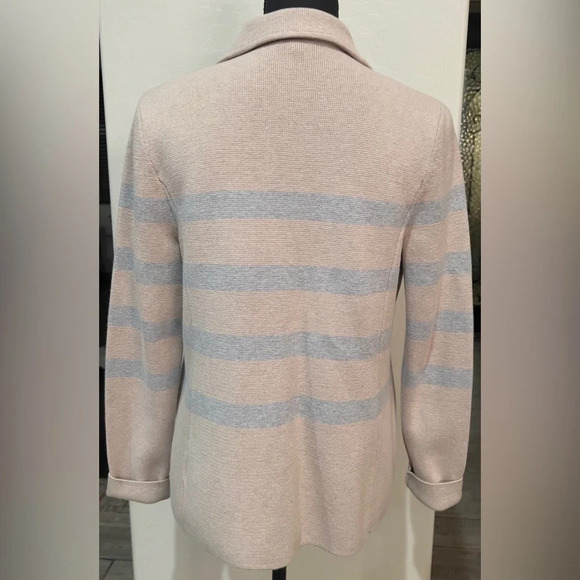 Talbots Medium Cotton Blend Beige and Light blue striped blazer - Picture 9 of 11